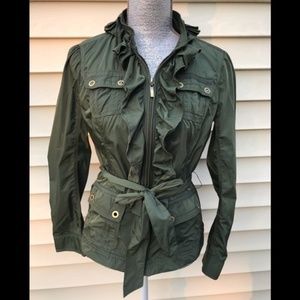 White House Black Market Army Green Ruffled Jacket